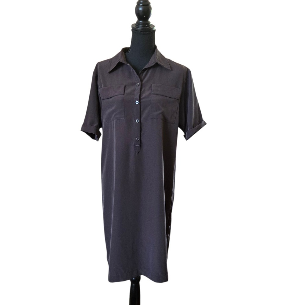 HM Womens Black or Dark Grey Short Sleeve Collared Button Front Shirt Dress SZ 8